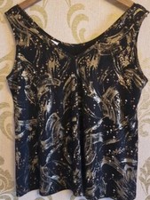 Ladies Black And Gold Paint Brush & Sequin Sleeveless Top By Reflections XL