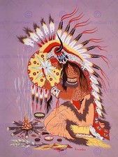 Painting Native American Indian Shaman Fire Feather Spirit Art Print Cc1274