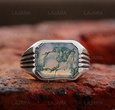 NATURAL MOSS AGATE MENS RING