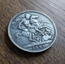 1895 Queen Victoria Sterling Silver Crown aVF LIX Edge Veiled Head