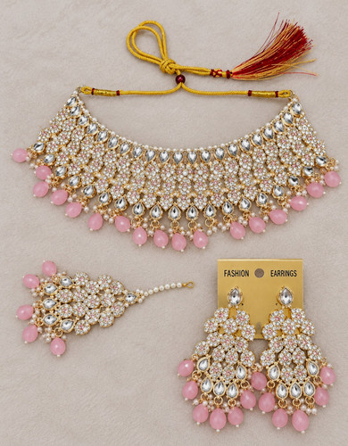 Pink kundan bridal choker - kundan,