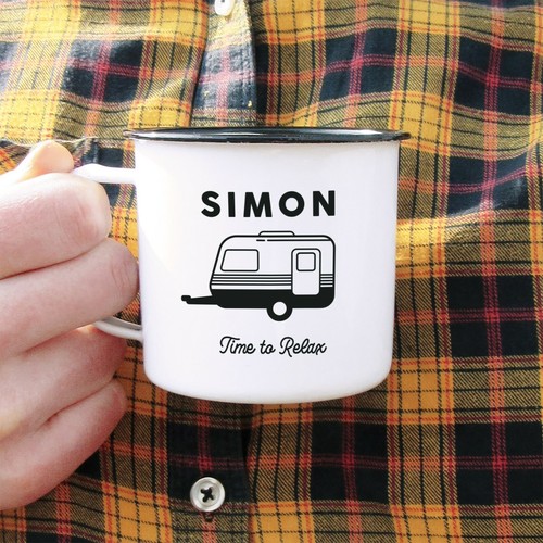 Personalised caravan mug - caravan, tin