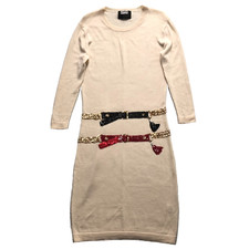 Markus Lupfer Jumper Dress Medium Beige Merino Wool Christmas Party Sequins