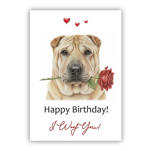 Shar pei dog birthday card - pei,