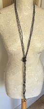 1920’s Flapper Necklace Lariat Sautoir  Silver Black Tassels