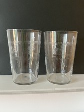 2 Vintage Edwardian Glass Tumblers Etched 4 1/4"  11 cm 250ml