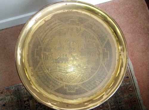 Antique oriental brass etched - antique,