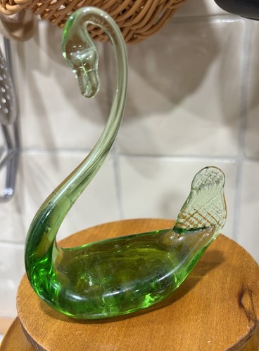 Vintage green art glass - green, swan