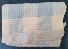 Vintage Pram Blue Check Waffle Blanket Acrylic 70x100cm Satin Trim
