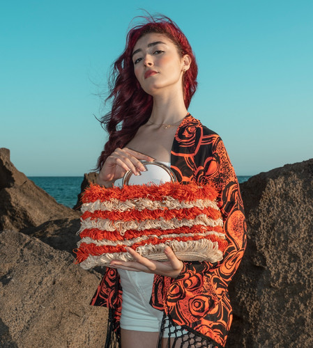 Raffia woven handbag - raffia,