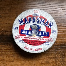 VINTAGE PACKAGING TIN AIRGUN .177 CAL PELLETS MARKSMAN MADE IN ENGLAND No1
