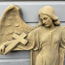 Angel and cross large decorative stone wall plaque 70cm H