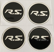RENAULT CLIO RS ALLOY WHEEL CENTRE CAP STICKERS DOMED SPORT BLACK CHROME X4 45mm