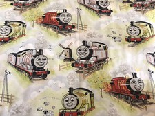 Thomas The Tank Fabric ‘Horrockses’ White,Green& coloured Engine FQ 56x56cm 80’s