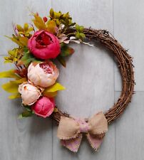 Handmade Spring Floral Wreath, Hanging Door Wall Decoration, Artificial Peonies