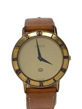 Gucci 3000M Quartz Men's Watch Gold Dial Round Analog 31mm Leather From Japan