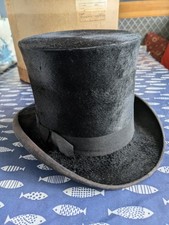 Vintage Mens Black Silk Top Hat with Original Box 