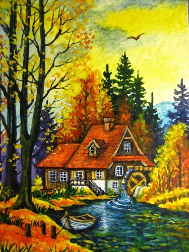 Watercolor painting country - watercolor,
