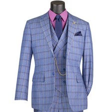 VINCI Men's Blue Windowpane 3
