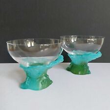 DAUM France "Ondine" Champagne Glasses Crystal Pate De Verre Goblets Bacchus