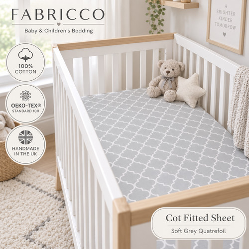 Grey quatrefoil cot fitted - quatrefoil,