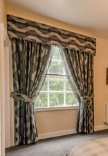 Lovely Extra Large Bespoke Modern Geometric Design Black Silver Lined  Curtains 