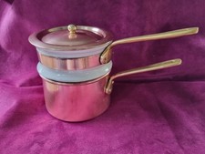 Superb Vintage Copper, Brass And Ceramic Double Boiler