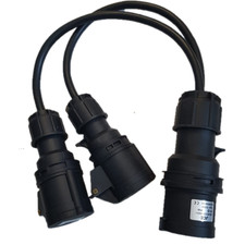 Black Heavy Duty 32A Plug to 2