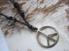 A Black Cord  Necklace Charm With CND Peace Sign ( 24mm ) Pendant, Tribal Surf