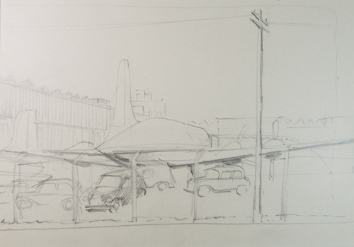 Pencil drawing parked - drawing,, 'parked