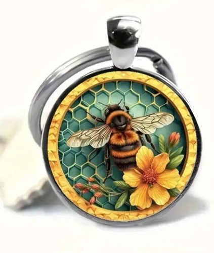 Honey bee domed keyring - -,