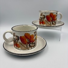 Midwinter Stonehenge Autumn Cup & Saucer x 2 Red Orange Poppy Design Vintage
