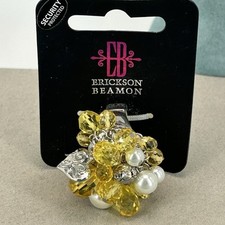 Erickson Beamon ring size cluster adjustable stretch yellow silver tone 