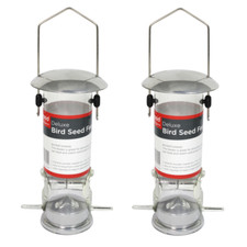 2 x Deluxe Hanging Bird Seed Feeder Stainless Steel Feeding Tube Station & Perch