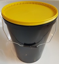 25 Ltr Litre Black Plastic Bucket Container w YELLOW Lid & Metal Handle FoodSafe