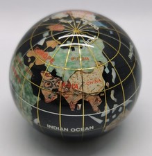 Vtg 1970s Inlaid Semi Precious Gemstone 2½" Globe Earth Map Desktop Paperweight 
