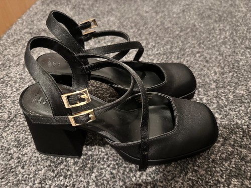 Primark black satin block heel - black,