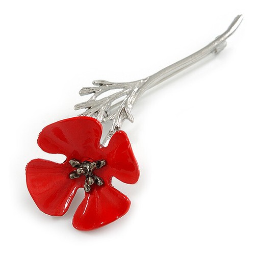 Bright red enamel poppy - enamel,