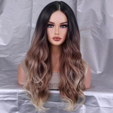 and Realistic Center Part with Brown Gradient  Women's wig Full Wig Cap Natural