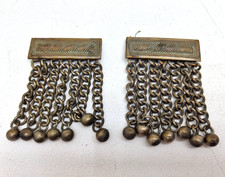 Pair Of Antique Brass Chain Tassel Curtain Tiebacks Weights Victorian ~5 cm