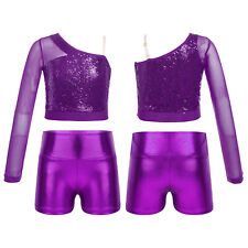 Girls 2 Piece Sequined Jazz Dance Outfit Modern Hip Hop Street Dancing Costume
