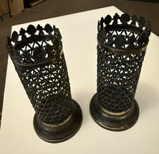 A pair of Antique Gothic Metal spill vases
