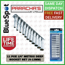 BlueSpot Metric Deep Socket Set/ Long Reach Sockets On Rail 1/4" Drive 4-13mm