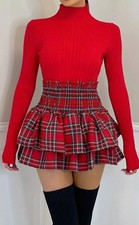 Women Ladies Frill Mini RaRa Skirt Tartan Check Pleat Gathering Mini Party Skirt