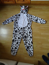 Adult Fancy Dress Plush Black & White COW COSTUME  -   Zip-up All-in-one