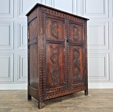Antique Oak Carved Cupboard Solid Wooden Tudor Style Cabinet – Gothic Revival