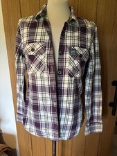 Superdry Purple Check Lumberjack Twill Long Sleeve Shirt Women's M Elbow Patches