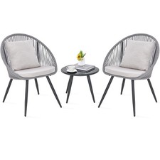 3Pcs Garden Furniture Set Modern Woven Rope Chair Set Balcony Table Chair Set