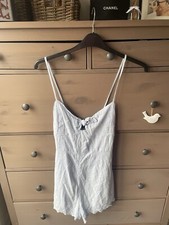 ZARA Pale Blue Embroidered Bow Playsuit Shorts Uk 10