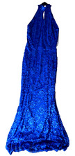 Quiz Long Evening Dress Metallic Blue Made in UK Size 10 Excellent Condition
